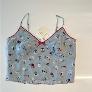 NWT Gap x Doen Blue and Red Floral Sleeveless Crop Camisole Sz Sm